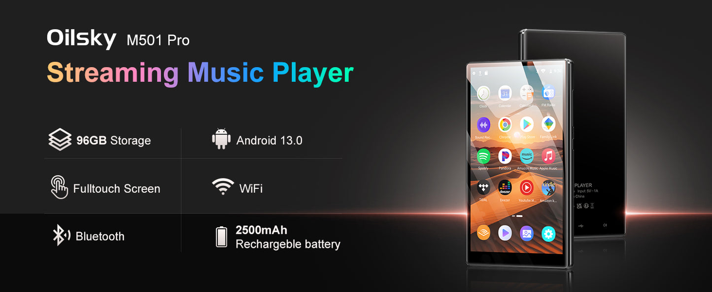 Lecteur MP3/MP4 Android Oilsky M501 Pro – 4.7’’ – Bluetooth 5.0 & Wi-Fi – 96 Go – Écran 1080P – Jusqu’à 1 To - BLACKBEARD OUTDOOR INDUSTRIES