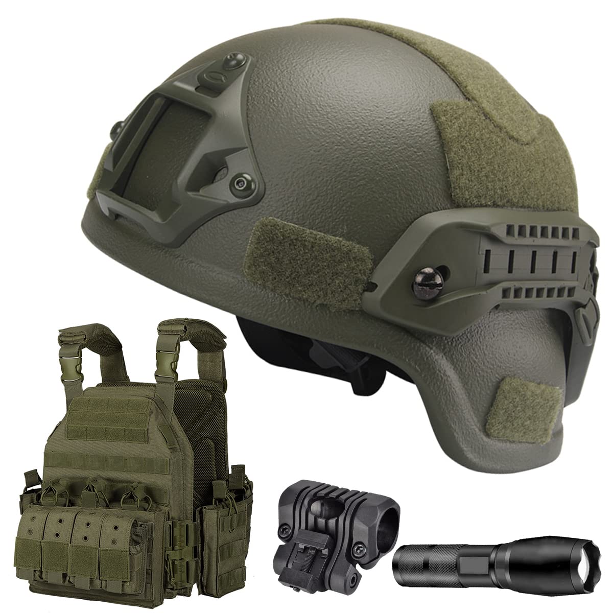ANSNOW Casque Pare-Balles Militaire Lourd Nij Iiia En Aramide, Gilet Airsoft, Porte-Plaque À Dégagement Rapide, Gilet Tactique Militaire, Avec Lampe de Poche Et Support/C1