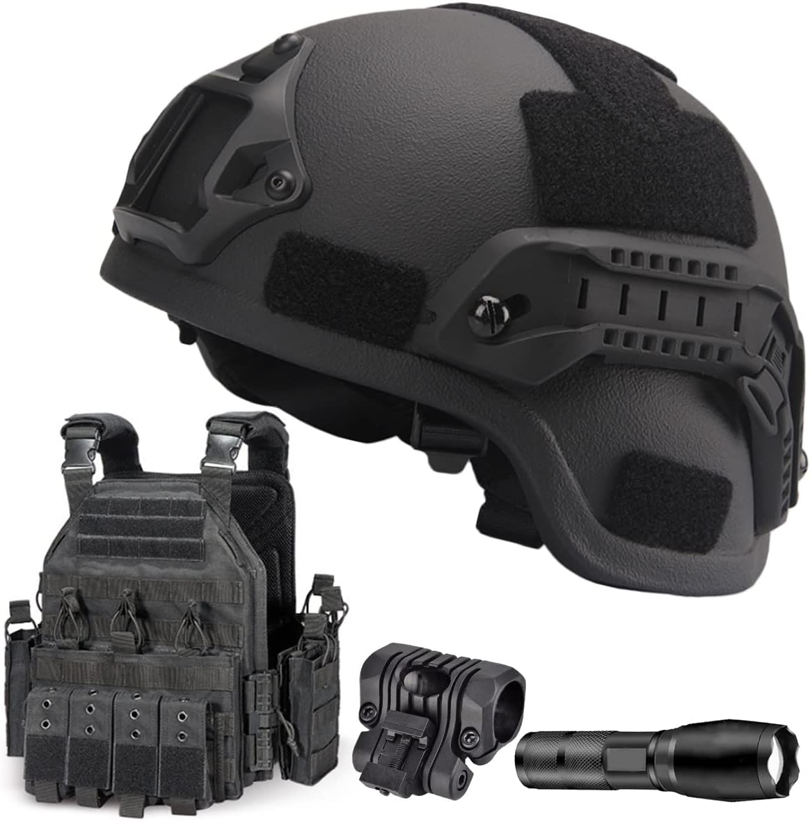 ANSNOW Casque Pare-Balles Militaire Lourd Nij Iiia En Aramide, Gilet Airsoft, Porte-Plaque À Dégagement Rapide, Gilet Tactique Militaire, Avec Lampe de Poche Et Support/C1