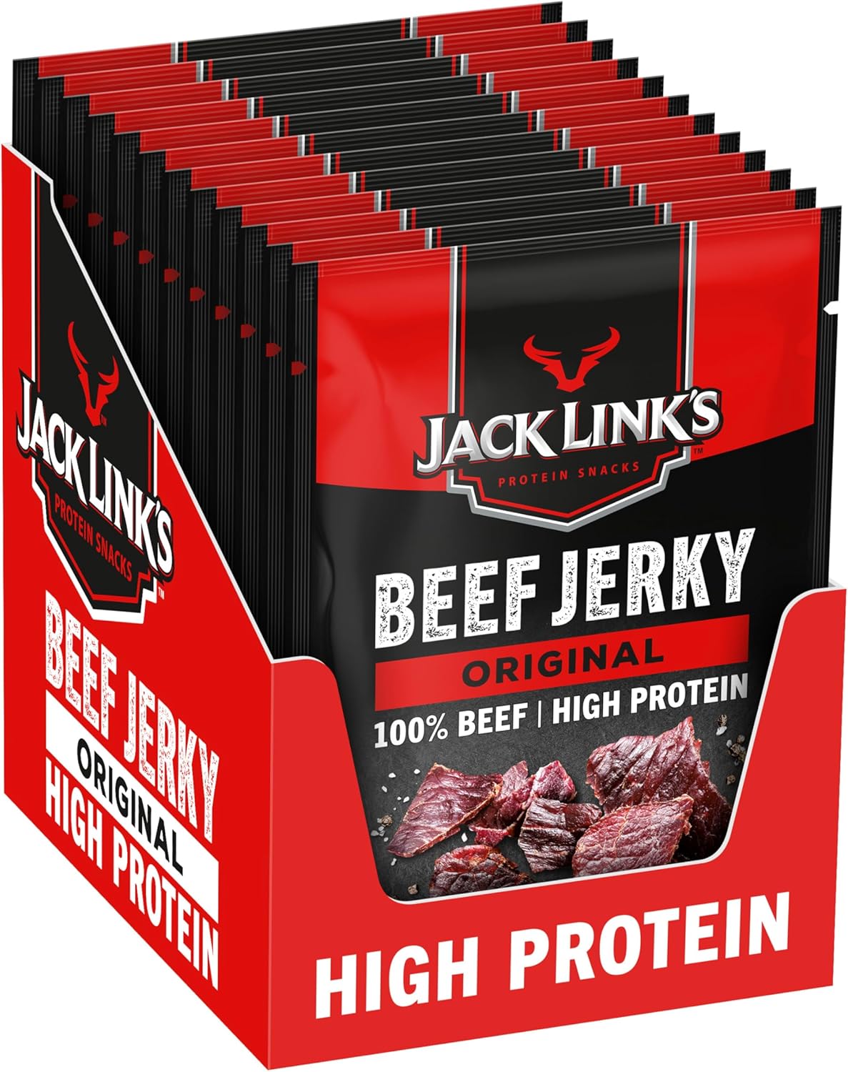 Jack Links Beef Jerky Original (12 x 60 g) - Viande séchée - Riche en protéine snack - Boeuf séché Jack Link's