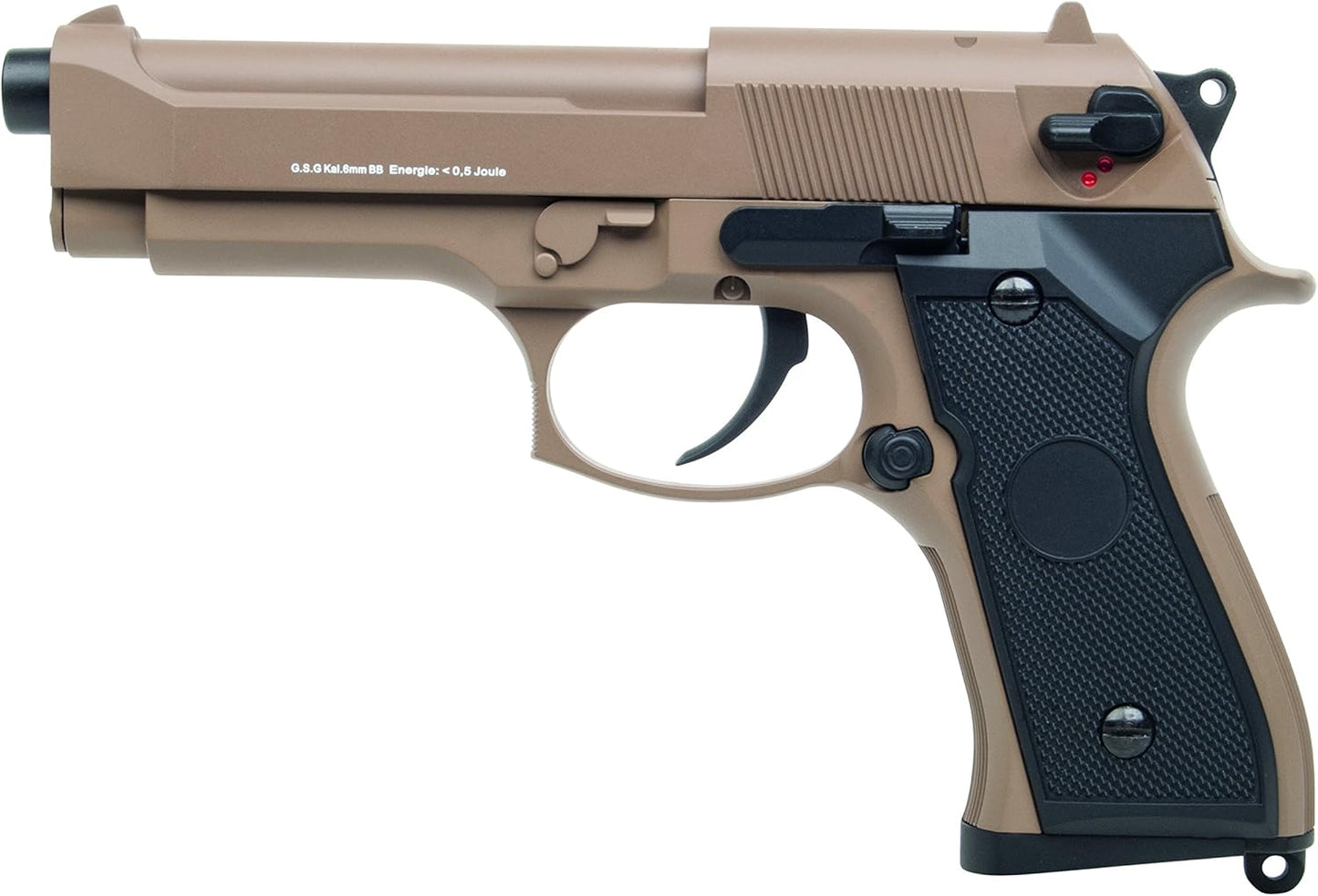 Saigo Defense Airsoft-Pistolet électrique M9 AEP Tan CM126 / Mode Coup Unique ou rafales/Couleur Tan/Plastique et métal/Puissance 0.5 Joule