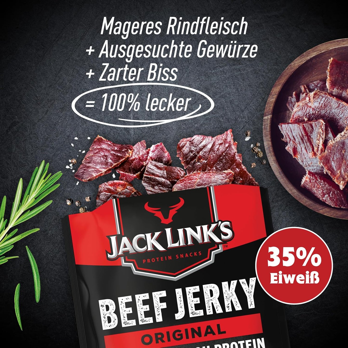 Jack Links Beef Jerky Original (12 x 60 g) - Viande séchée - Riche en protéine snack - Boeuf séché Jack Link's