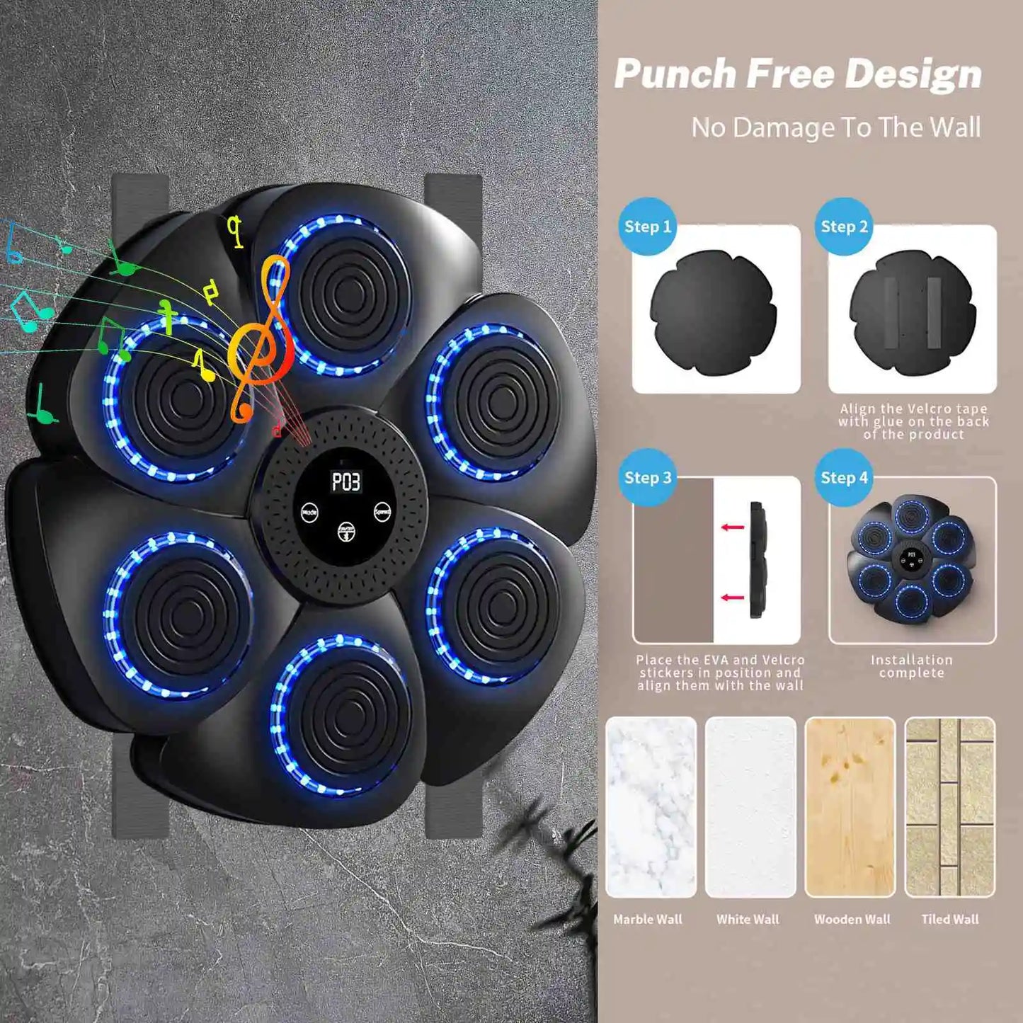 Machine de Boxe Intelligente Bluetooth avec Musique - Entraînement et Décompression - BLACKBEARD OUTDOOR INDUSTRIES