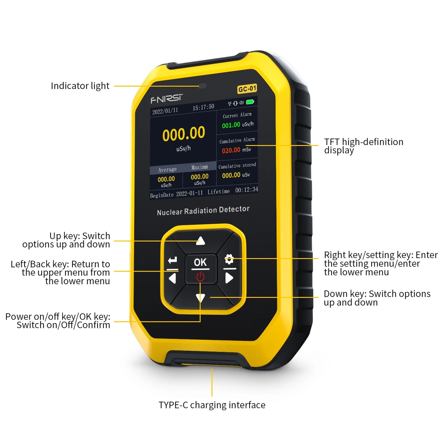 FNIRSI GC-01 – Détecteur de Radiation Nucléaire Personnel, Fiable et Rechargeable - BLACKBEARD OUTDOOR INDUSTRIES