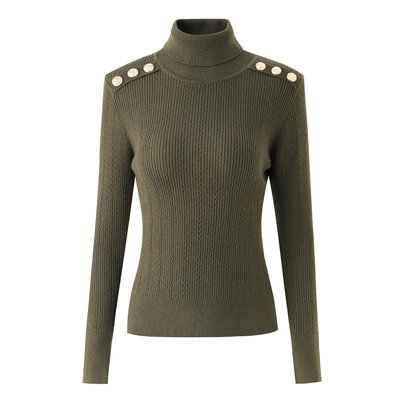 Pull en Laine Mélangée à Col Roulé Femme - Vert Armée, Épaules Padding, Casual, Tricoté pour l'Hiver BLACKBEARD OUTDOOR INDUSTRIES