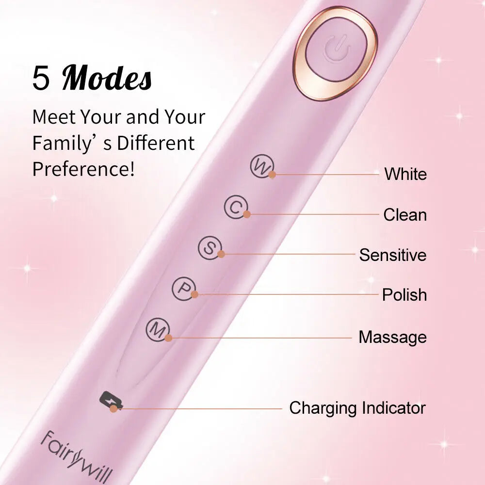 Brosse à dents électrique Fairywill FW-508 à ultrasons – Rechargeable, Minuteur, 5 Modes, Charge rapide, 8 têtes pour adultes - BLACKBEARD OUTDOOR INDUSTRIES