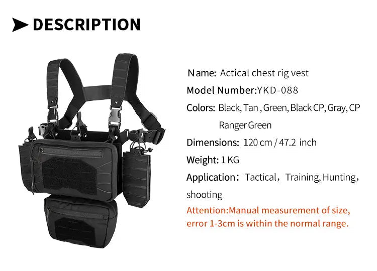 YAKEDA Tactical Mini Chest Rig – Laser Cut MOLLE Ma boutique