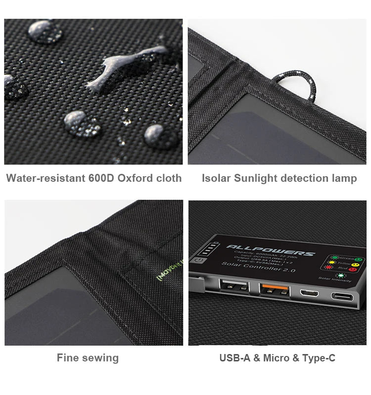 ALLPOWERS Chargeur Solaire Pliable 21W avec Batterie 10000mAh – USB-C / USB-A / Type-C – Étanche & Ultra-Efficace - BLACKBEARD OUTDOOR INDUSTRIES