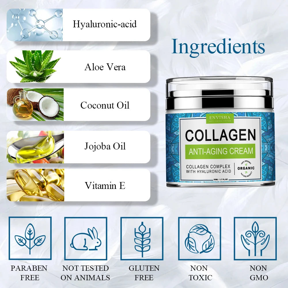 Crème Visage ENVISHA – Collagène & Acide Hyaluronique pour Anti-Âge et Hydratation de la Peau BLACKBEARD OUTDOOR INDUSTRIES