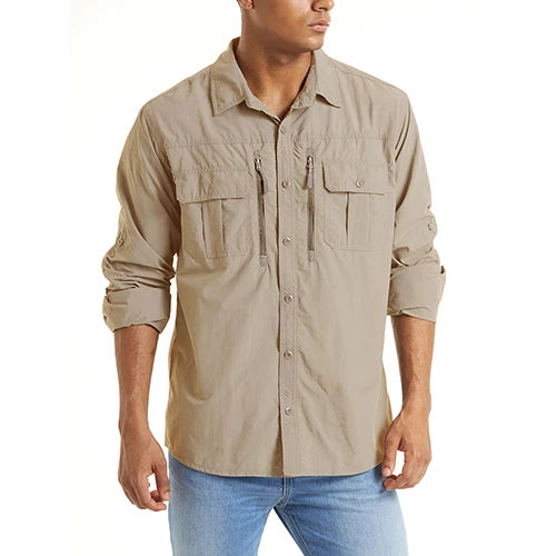 Chemise Cargo Homme TACVASEN – Respirante & Séchage Rapide Manches longues • Multi-poches • Randonnée, Pêche, Travail, Outdoor - BLACKBEARD OUTDOOR INDUSTRIES