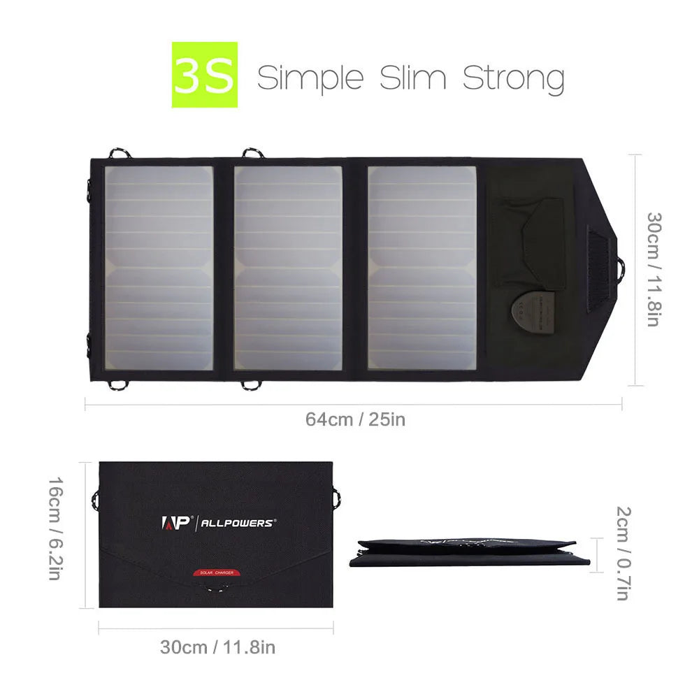 Chargeur Solaire Portable ALLPOWERS 21W 18V 5V - Panneau Solaire Repliable pour Chargeur de Portable, Tablette, Ordinateur Portable - BLACKBEARD OUTDOOR INDUSTRIES