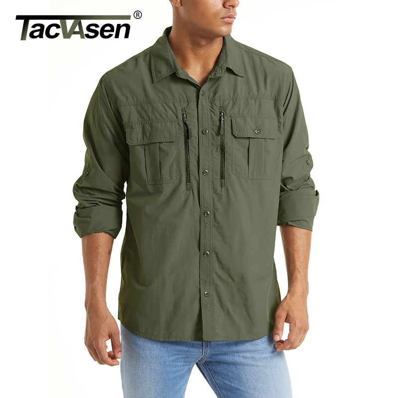 Chemise Cargo Homme TACVASEN – Respirante & Séchage Rapide Manches longues • Multi-poches • Randonnée, Pêche, Travail, Outdoor - BLACKBEARD OUTDOOR INDUSTRIES