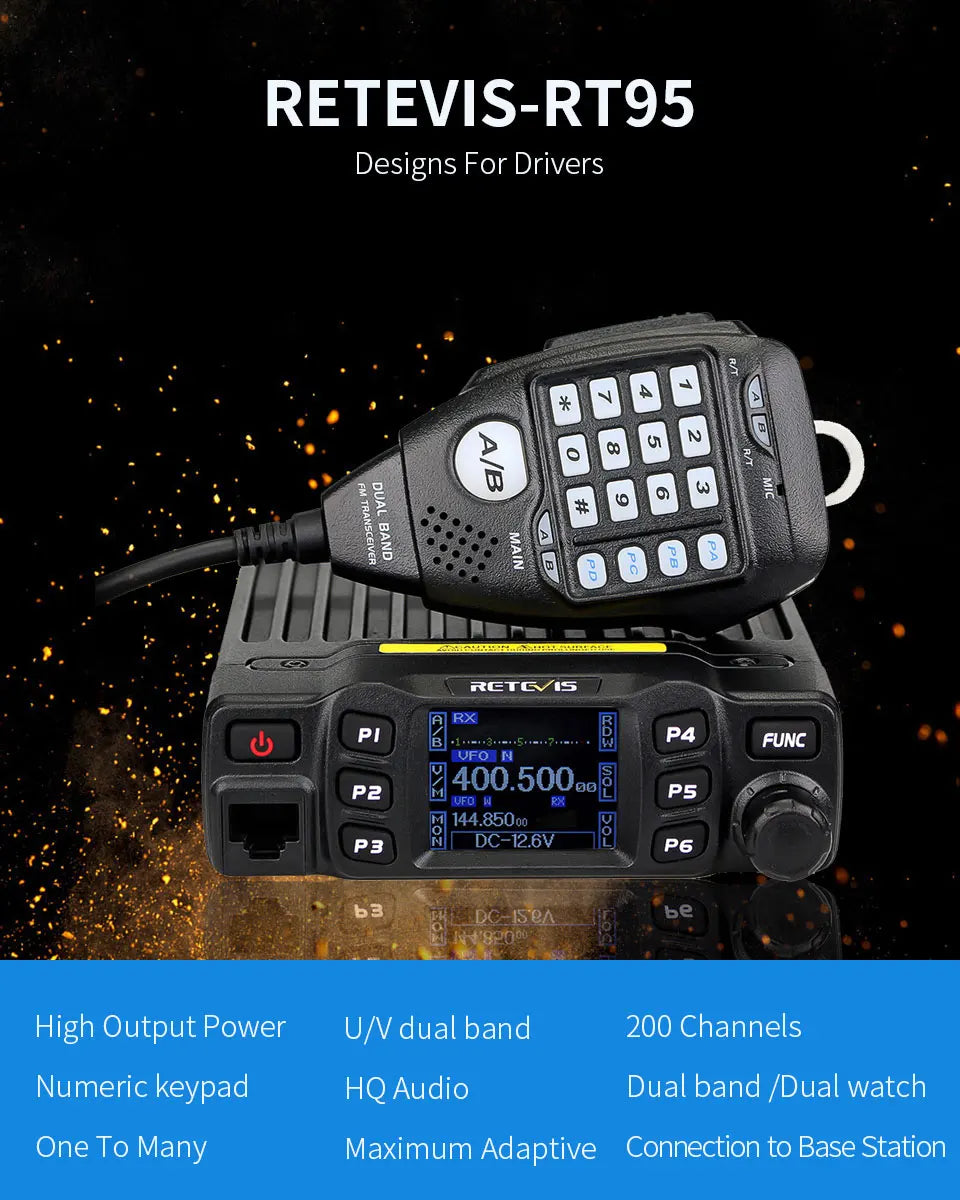 Retevis RT95 – Radio Mobile Bi-Bande VHF/UHF 25W | Transceiver Voiture, Camping, Base Station - BLACKBEARD OUTDOOR INDUSTRIES