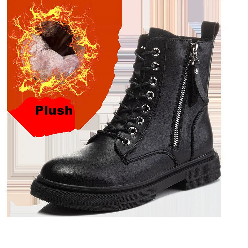 Bottines Femme en Cuir Véritable – Chaussures Chaudes à Lacets avec Semelle Plateforme – Style Motard Hiver/Automne – Pointure 35 à 43 - BLACKBEARD OUTDOOR INDUSTRIES