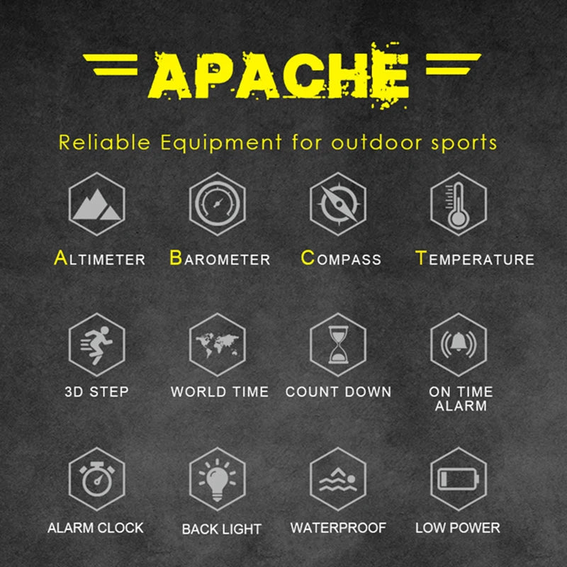 NORTH EDGE APACHE 3 Montre Digitale Sportive pour Homme - Altimètre, Baromètre, Boussole, Thermomètre, Résistante à l'Eau 50m BLACKBEARD OUTDOOR INDUSTRIES