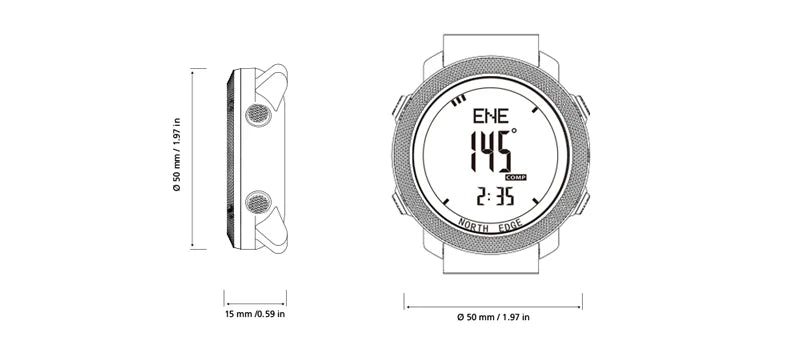 NORTH EDGE APACHE 3 Montre Digitale Sportive pour Homme - Altimètre, Baromètre, Boussole, Thermomètre, Résistante à l'Eau 50m BLACKBEARD OUTDOOR INDUSTRIES