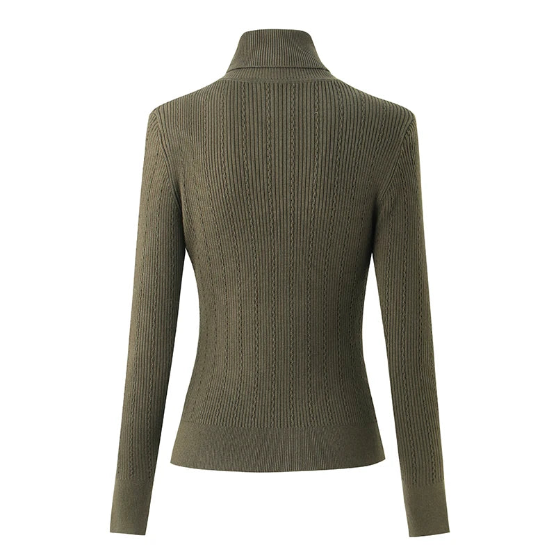 Pull en Laine Mélangée à Col Roulé Femme - Vert Armée, Épaules Padding, Casual, Tricoté pour l'Hiver BLACKBEARD OUTDOOR INDUSTRIES