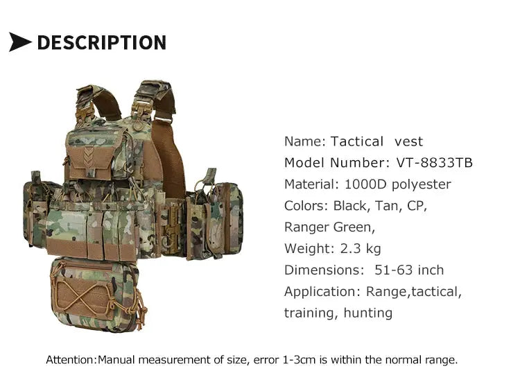 Gilet Tactique YAKEDA VT-8833TB – Plate Carrier Modulable Ma boutique