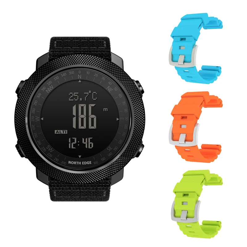 NORTH EDGE APACHE 3 Montre Digitale Sportive pour Homme - Altimètre, Baromètre, Boussole, Thermomètre, Résistante à l'Eau 50m BLACKBEARD OUTDOOR INDUSTRIES