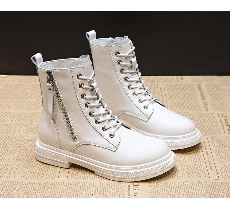 Bottines Femme en Cuir Véritable – Chaussures Chaudes à Lacets avec Semelle Plateforme – Style Motard Hiver/Automne – Pointure 35 à 43 - BLACKBEARD OUTDOOR INDUSTRIES