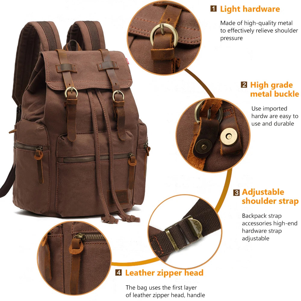 MARKROYAL Sac à Dos Vintage en Toile – Grand Format 36–55L | Compatible PC 14’’ | Unisexe - BLACKBEARD OUTDOOR INDUSTRIES