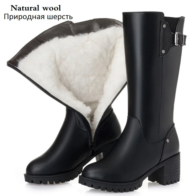 Bottes Femme DRKANOL en Cuir Véritable – Doublure Laine Naturelle – Bottes Chaudes d’Hiver | Tailles 34 à 45 - BLACKBEARD OUTDOOR INDUSTRIES