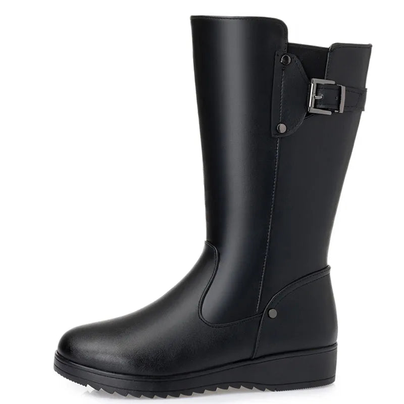 Bottes Femme DRKANOL en Cuir Véritable – Doublure Laine Naturelle – Bottes Chaudes d’Hiver | Tailles 34 à 45 - BLACKBEARD OUTDOOR INDUSTRIES
