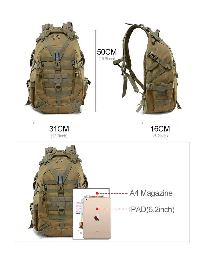 Sac à Dos de Camping 40L – Sac de Voyage Tactique Molle pour Homme, Rucksack de Randonnée et Escalade, Sac à Épaule Réfléchissant Outdoor - BLACKBEARD OUTDOOR INDUSTRIES