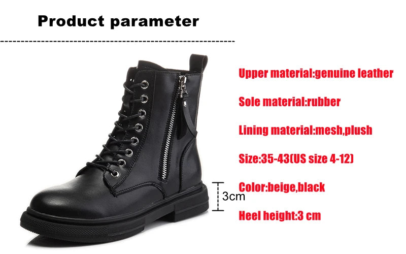 Bottines Femme en Cuir Véritable – Chaussures Chaudes à Lacets avec Semelle Plateforme – Style Motard Hiver/Automne – Pointure 35 à 43 - BLACKBEARD OUTDOOR INDUSTRIES