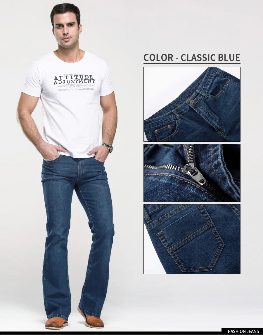 Jean Homme Bootcut Légèrement Évasé Slim Fit – Pantalon en Denim Stretch Classique, Bleu ou Noir, Tendance Designer BLACKBEARD OUTDOOR INDUSTRIES