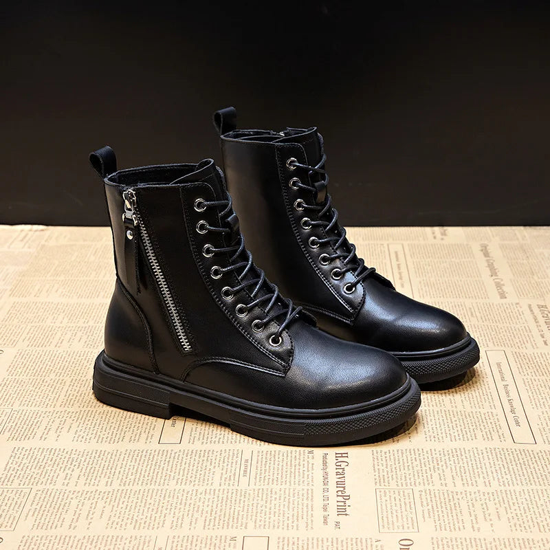 Bottines Femme en Cuir Véritable – Chaussures Chaudes à Lacets avec Semelle Plateforme – Style Motard Hiver/Automne – Pointure 35 à 43 - BLACKBEARD OUTDOOR INDUSTRIES