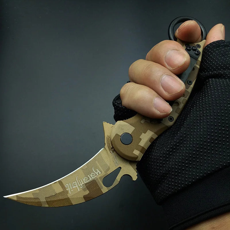 Karambits Tactical Knife OEM EDC Claw Corrosion Pattern 440C Blade Desert Handle Pocket Knifes Survival Tool Outdoor Gift BLACKBEARD OUTDOOR INDUSTRIES
