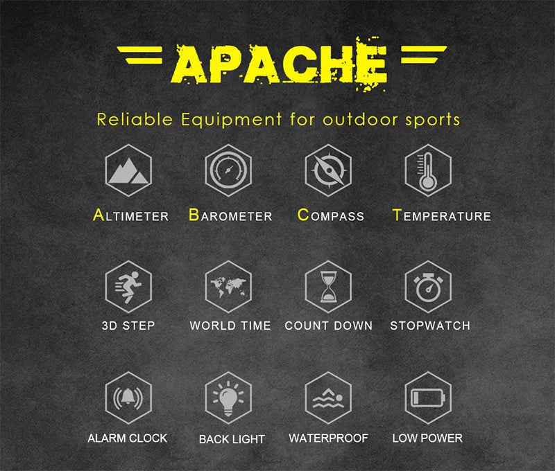 NORTH EDGE APACHE 3 Montre Digitale Sportive pour Homme - Altimètre, Baromètre, Boussole, Thermomètre, Résistante à l'Eau 50m BLACKBEARD OUTDOOR INDUSTRIES