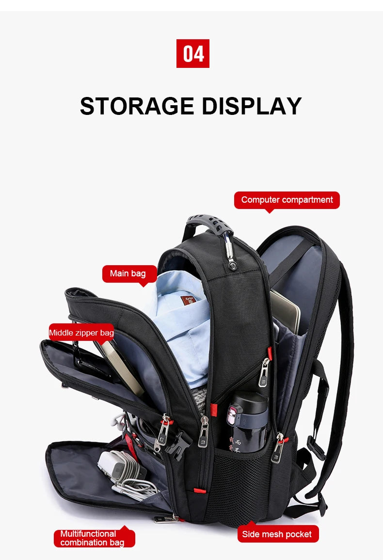 Sac à Dos Imperméable 20 pouces avec Port USB – Sac École et Voyage Antivol Unisexe à Haute Capacité - BLACKBEARD OUTDOOR INDUSTRIES