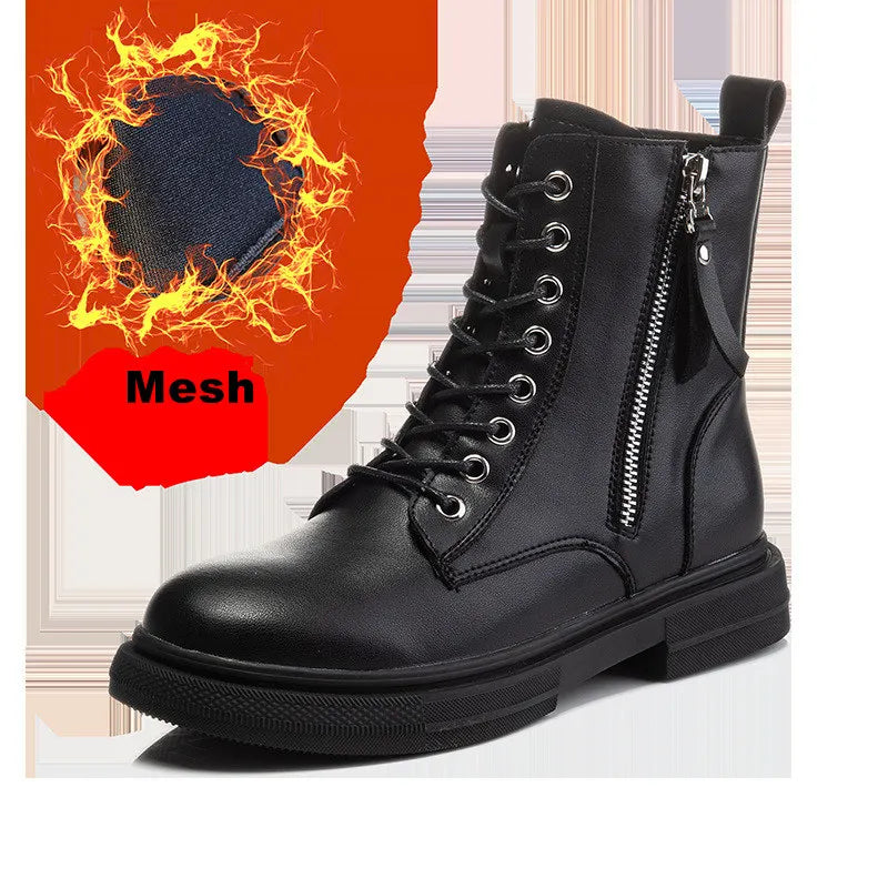 Bottines Femme en Cuir Véritable – Chaussures Chaudes à Lacets avec Semelle Plateforme – Style Motard Hiver/Automne – Pointure 35 à 43 - BLACKBEARD OUTDOOR INDUSTRIES
