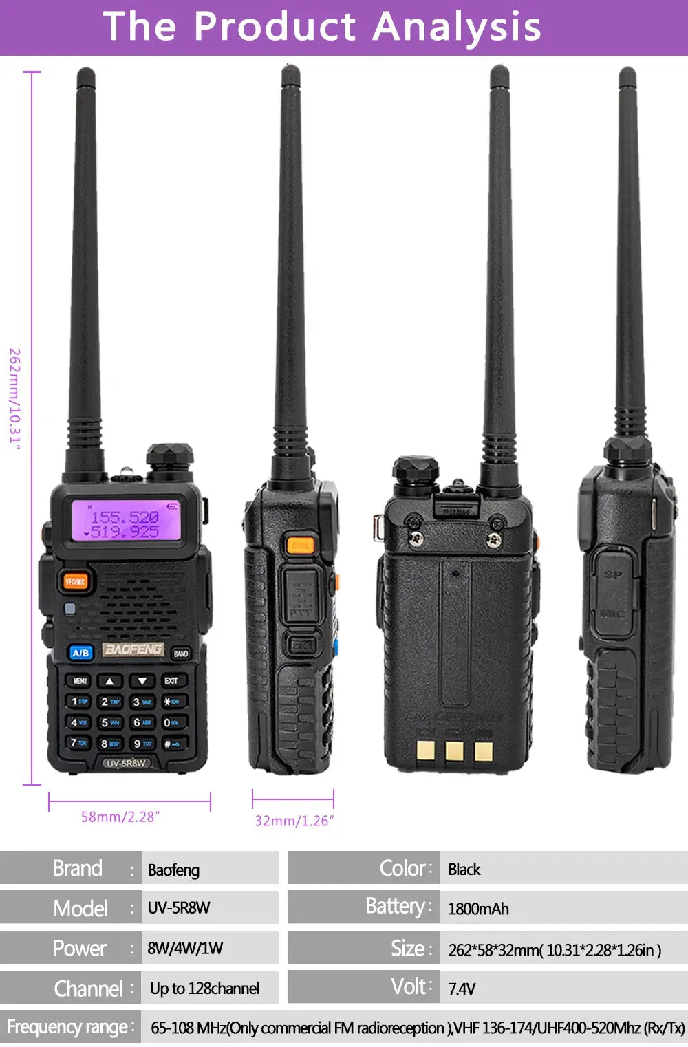 Baofeng UV-5R 8W – Radio Bidirectionnelle Haute Puissance | Jusqu’à 15 km de Portée Ma boutique