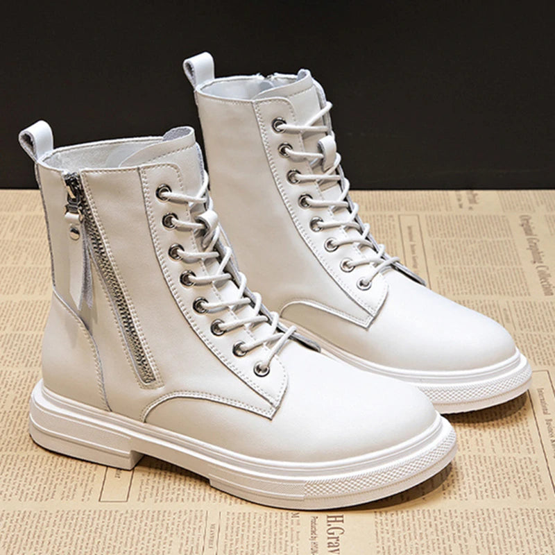 Bottines Femme en Cuir Véritable – Chaussures Chaudes à Lacets avec Semelle Plateforme – Style Motard Hiver/Automne – Pointure 35 à 43 - BLACKBEARD OUTDOOR INDUSTRIES