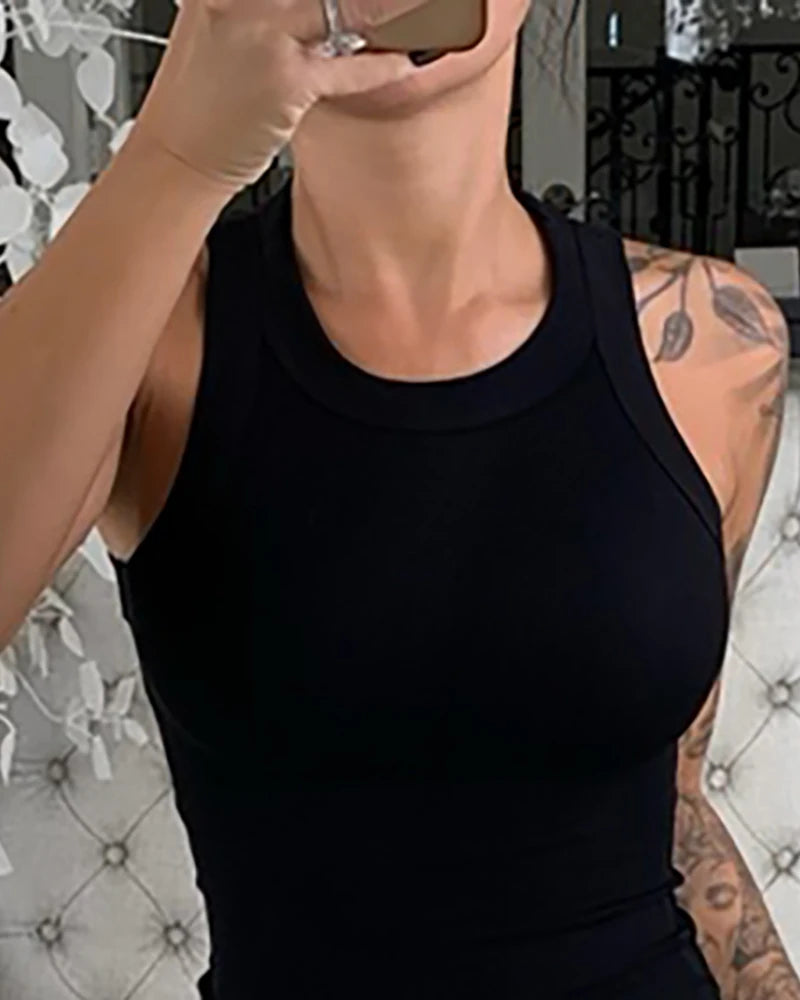 Débardeur Femme à Col Rond – Top Élastique Uni avec Détails en Dentelle, Débardeur de Base pour l'Été - BLACKBEARD OUTDOOR INDUSTRIES