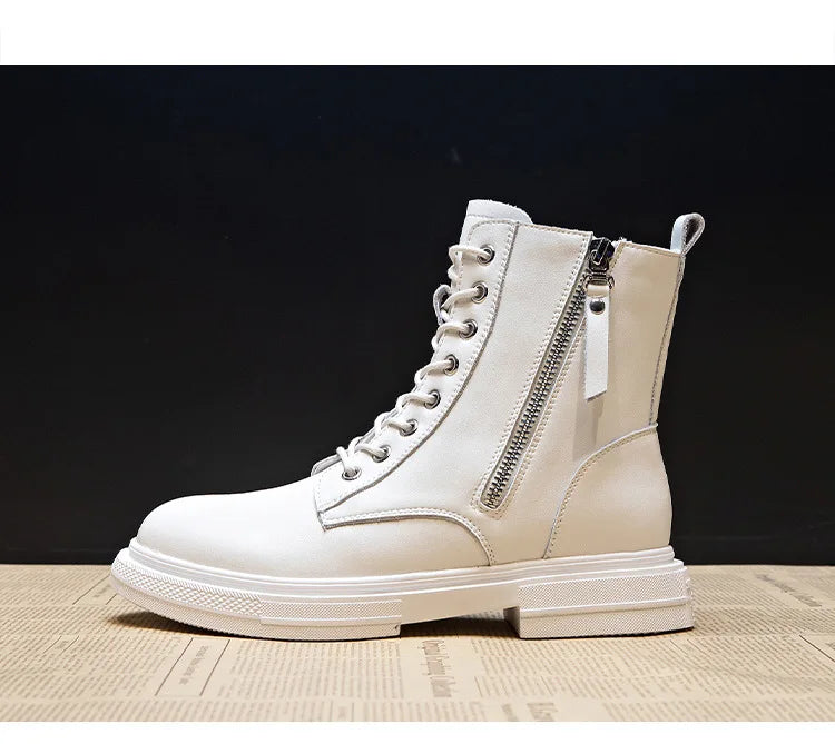 Bottines Femme en Cuir Véritable – Chaussures Chaudes à Lacets avec Semelle Plateforme – Style Motard Hiver/Automne – Pointure 35 à 43 - BLACKBEARD OUTDOOR INDUSTRIES