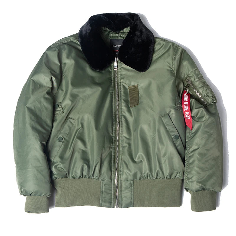 Veste Bombardier Homme B-15 – Col Fourrure Hiver Style Militaire • Épaissie • Nylon Déperlant • Inspirée WW2 - BLACKBEARD OUTDOOR INDUSTRIES