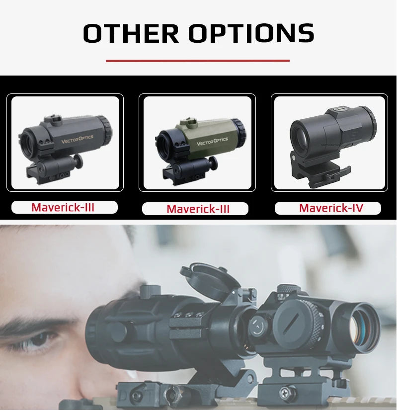 Vector Optics Magnifier 3x, 4x, 5x avec Monture à Pivot – Amplificateur de Précision pour Viseur Point Rouge (Compatible avec Maverick Scrapper) - BLACKBEARD OUTDOOR INDUSTRIES