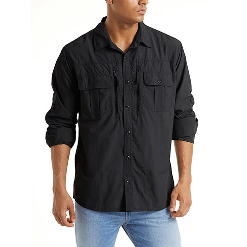 Chemise Cargo Homme TACVASEN – Respirante & Séchage Rapide Manches longues • Multi-poches • Randonnée, Pêche, Travail, Outdoor - BLACKBEARD OUTDOOR INDUSTRIES