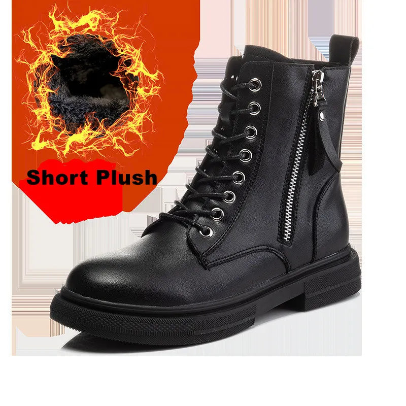 Bottines Femme en Cuir Véritable – Chaussures Chaudes à Lacets avec Semelle Plateforme – Style Motard Hiver/Automne – Pointure 35 à 43 - BLACKBEARD OUTDOOR INDUSTRIES