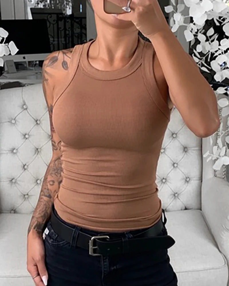 Débardeur Femme à Col Rond – Top Élastique Uni avec Détails en Dentelle, Débardeur de Base pour l'Été - BLACKBEARD OUTDOOR INDUSTRIES