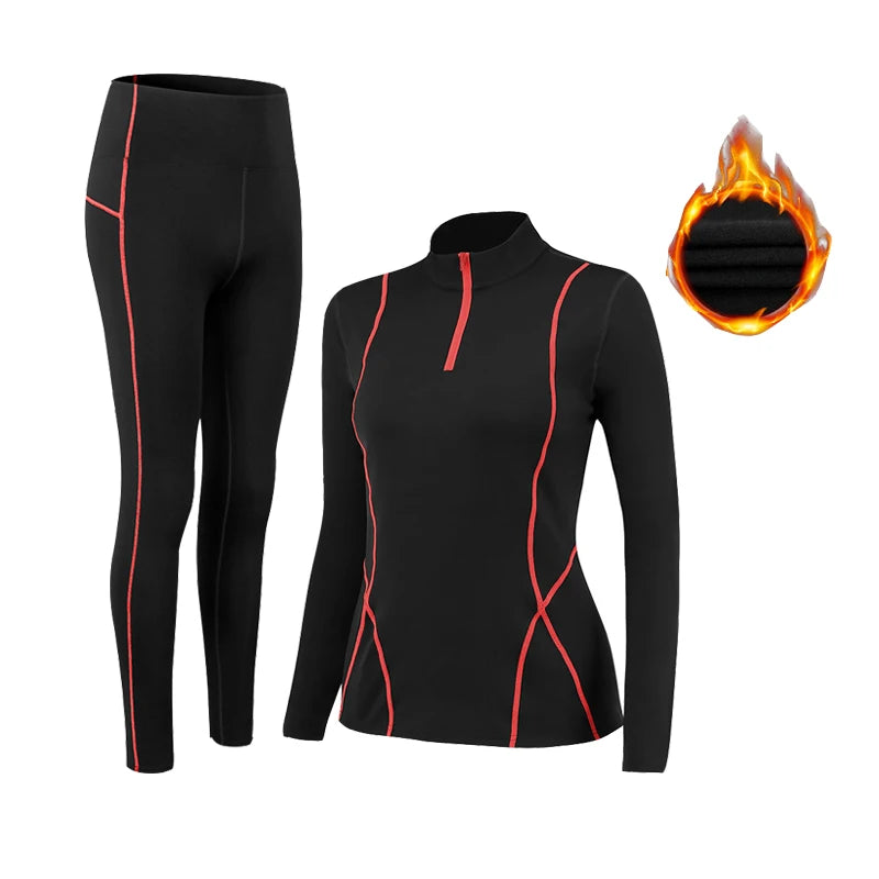 Ensemble de Sous-Vêtements Thermiques pour Femmes – T-Shirt à Col Montant et legging en Polyester et Spandex, Séchage Rapide, Chaud et Respirant - BLACKBEARD OUTDOOR INDUSTRIES