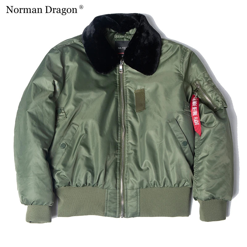 Veste Bombardier Homme B-15 – Col Fourrure Hiver Style Militaire • Épaissie • Nylon Déperlant • Inspirée WW2 - BLACKBEARD OUTDOOR INDUSTRIES