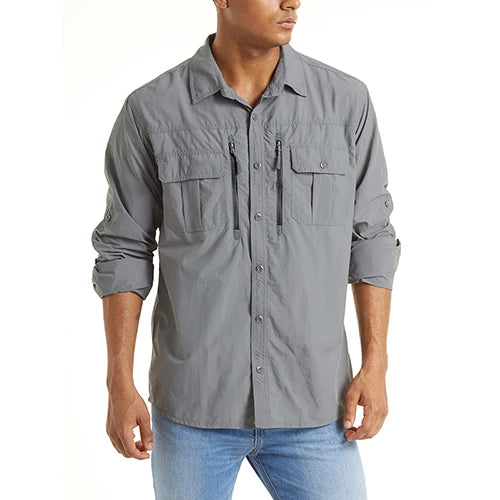 Chemise Cargo Homme TACVASEN – Respirante & Séchage Rapide Manches longues • Multi-poches • Randonnée, Pêche, Travail, Outdoor - BLACKBEARD OUTDOOR INDUSTRIES