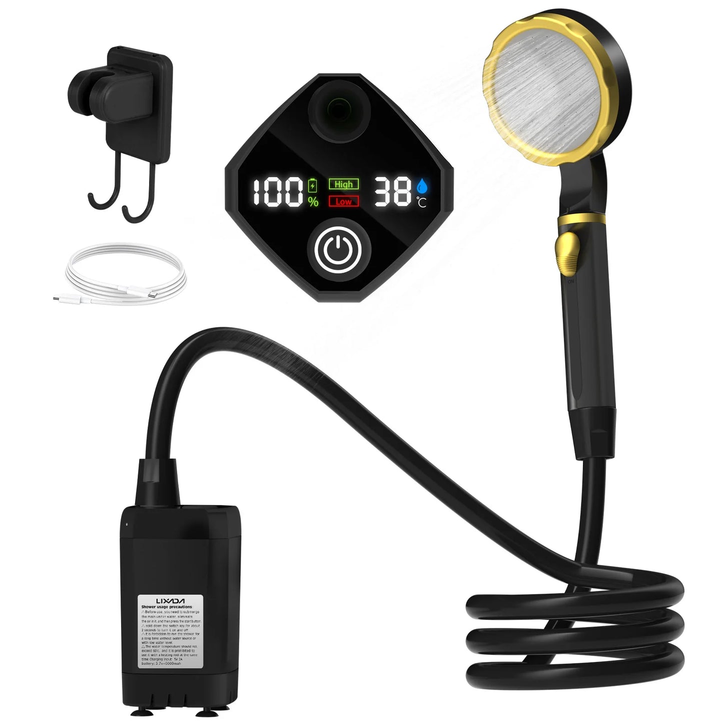 Kit de Douche Portable pour Camping – Pompe de Douche RV avec Écran Numérique Intelligent, Mode Éco Énergétique, Batterie 6000mAh – Idéale pour Aventures en Plein Air - BLACKBEARD OUTDOOR INDUSTRIES