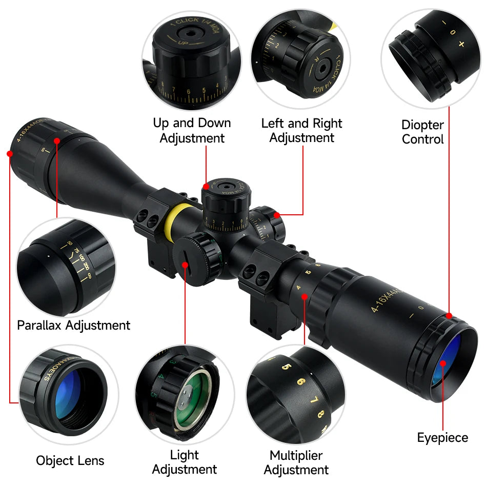 Lunette de Visée Tactique SFP 4-16X44 / 6-24X50 / 10-40X50 avec Réticule Illuminé Rouge & Vert, Réglage Parallaxe - BLACKBEARD OUTDOOR INDUSTRIES