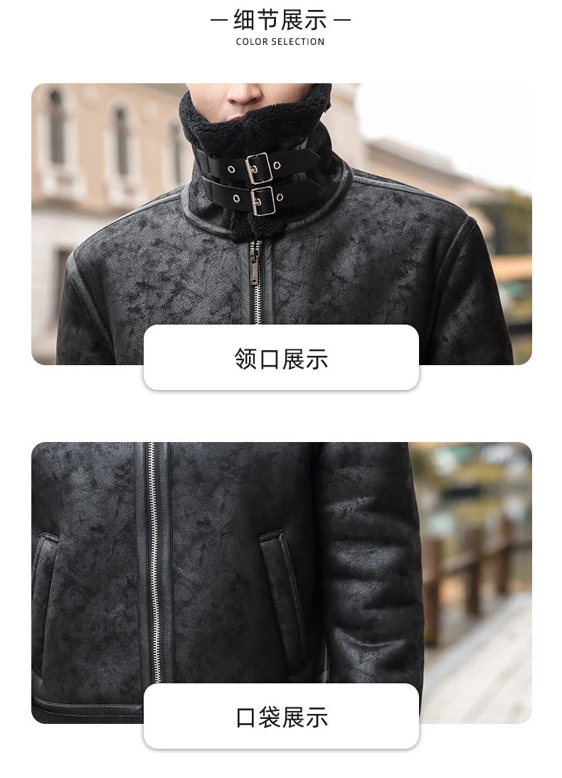 Veste en Cuir PU pour Homme avec Doublure en Cachemire – Manteau en Cuir Motard d'Hiver Épais et Chaud pour Hommes BLACKBEARD OUTDOOR INDUSTRIES
